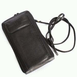 Anne Klein II Organizer Purse Crossbody Bag Black Leather Vintage